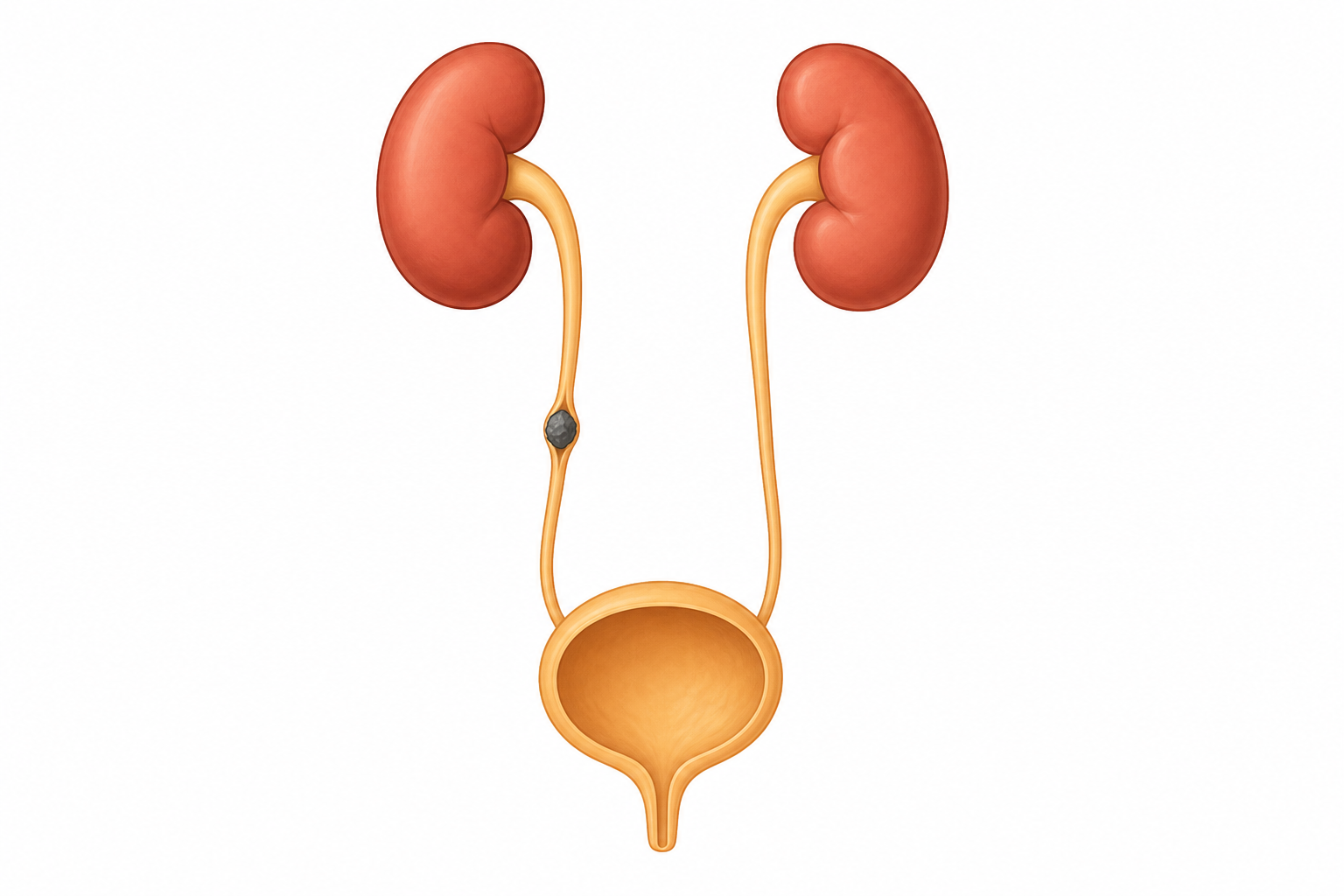 Kidney anatomy with a stone in the ureter